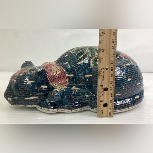 Mosaic Ceramic Japanese Sleeping Cat Sculpture Vintage - Picture 9 of 9